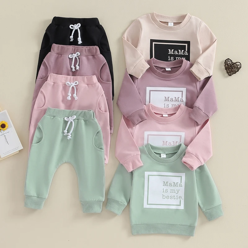 6M-3T Toddler Baby Girl Clothes Long Sleeve Letter Print Sweatshirt and Stretch Jogger Pants Newborn Fall Winter Outfit