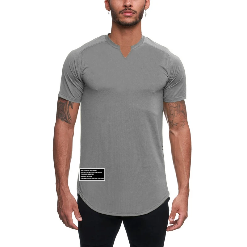 Camicie elasticizzate attillate a maniche corte casual da uomo Palestra Bodybuilding Fitness Corsa T-shirt sportive Traspirante Top con scollo a V ad asciugatura rapida