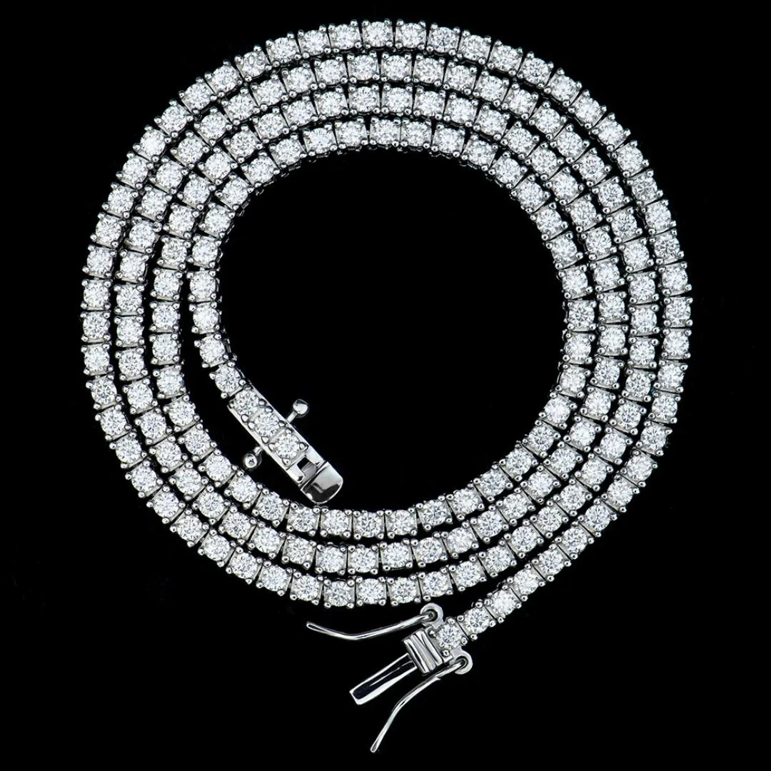 Custom Hiphop 2mm Gra Certified Clustered 925 Sterling Silver Vvs1 Diamond Moissanite Mossanite Jewelry Tennis Necklace Chain，