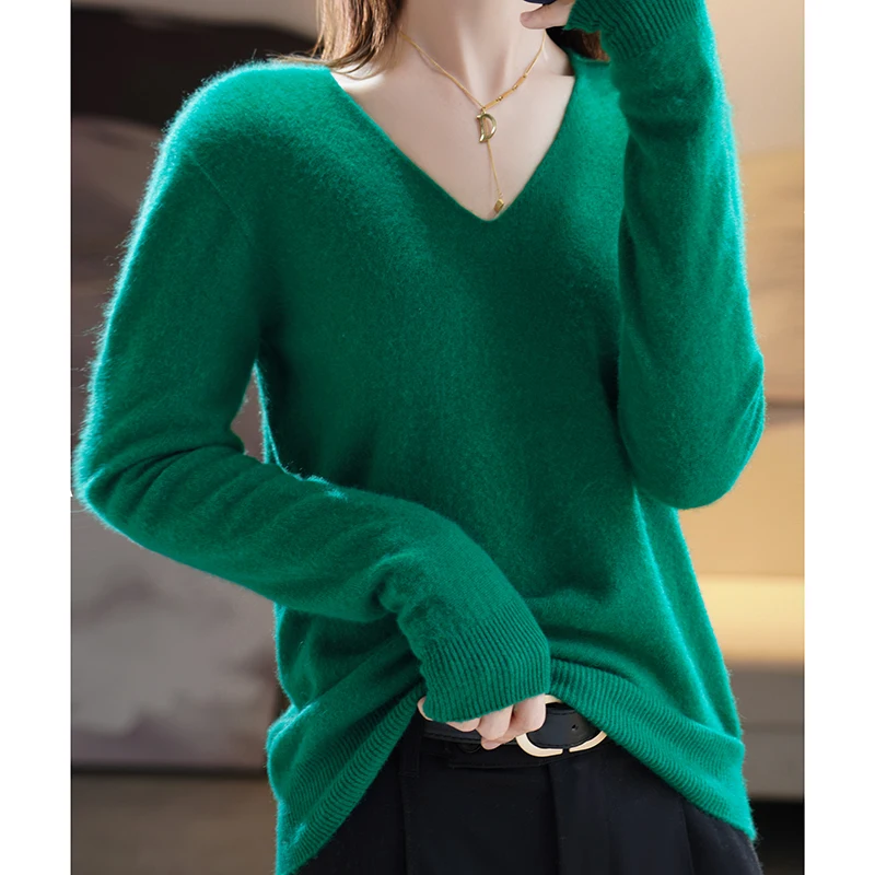 Tailor Sheep High Quality Sweaters Women Autumn V-neck Knitted Merino Wool Pullovers Loose Bottoming Shirt Fashion Jumper