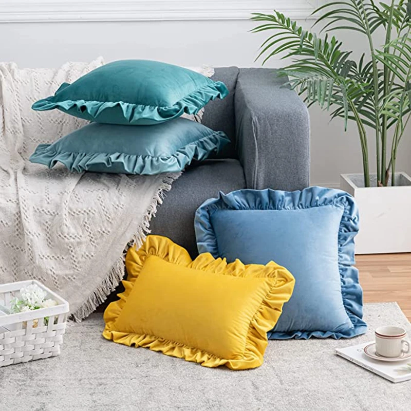 

Inyahome Soft Solid Cushion Covers for Sofa Couch and Bed Decorative Velvet Throw Pillow Cases Black White Grey Cream Red Color