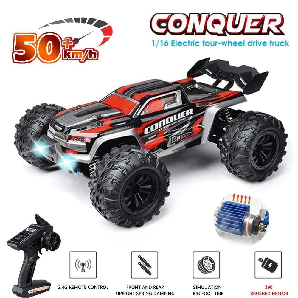 

SCY 16102 1:16 50KM/H 4WD RC Car With LED Light Remote Control Cars High Speed Drift Monster Truck for Kids vs Wltoys 144001 Toy