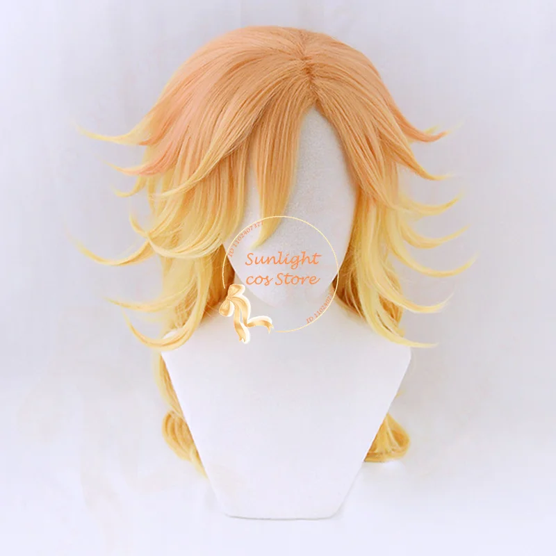 Peluca de Anime Douma para Cosplay, pelo sintético resistente al calor, color dorado degradado, naranja Cruly, fiesta de Halloween