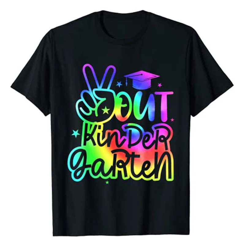 

Tie Dye Colorful Peace Sign Hand Out Kindergarten Graduation T-Shirt Summer Fashion Students Teachers Tee Tops Graduate Apparel