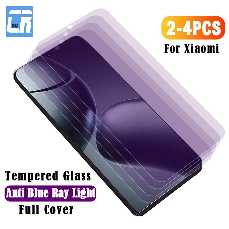 2-4Pcs Anti Blue Ray Light Full Cover Tempered Glass For Xiaomi 14T 13T 12T 11T Pro 14 13 11 Lite 5G NE Screen Protector