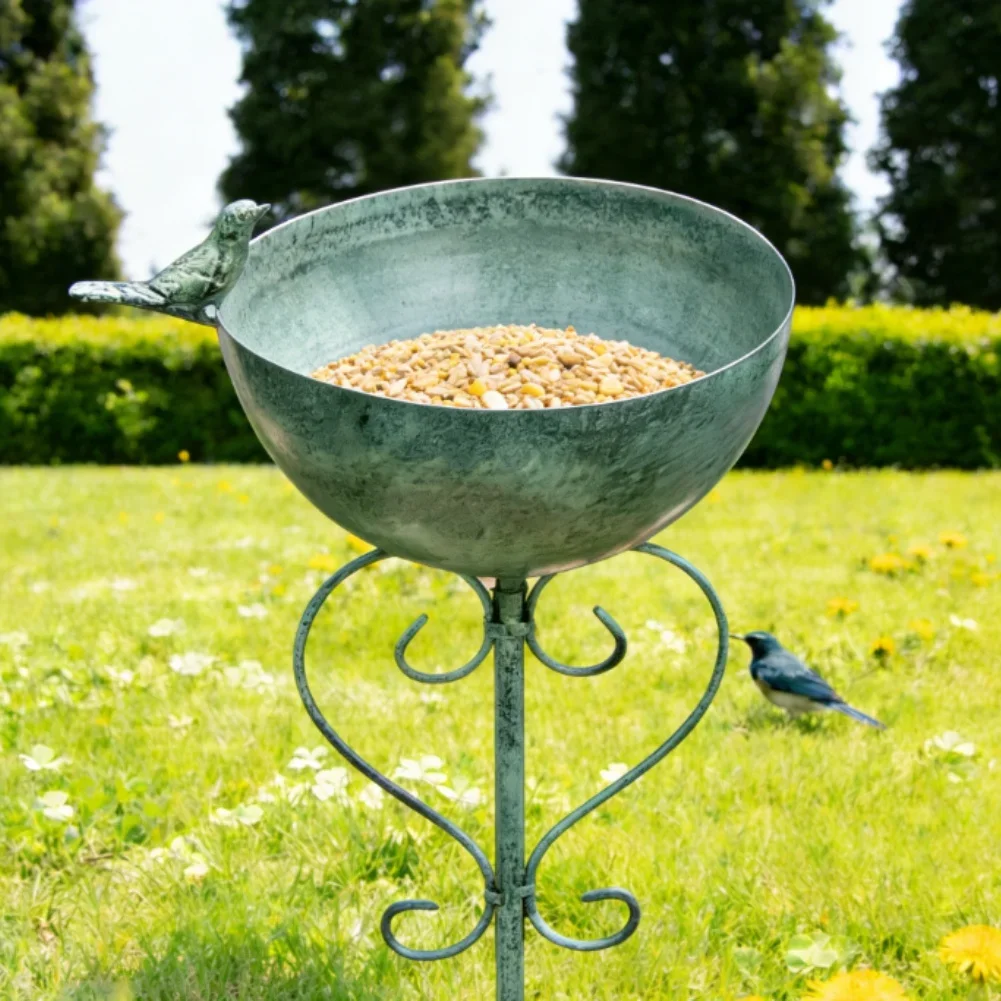 Bird Feeder Made of Iron with Detachable Structure for Garden Bird Feeding Watering Rustic Green Finish 19x14x101cm