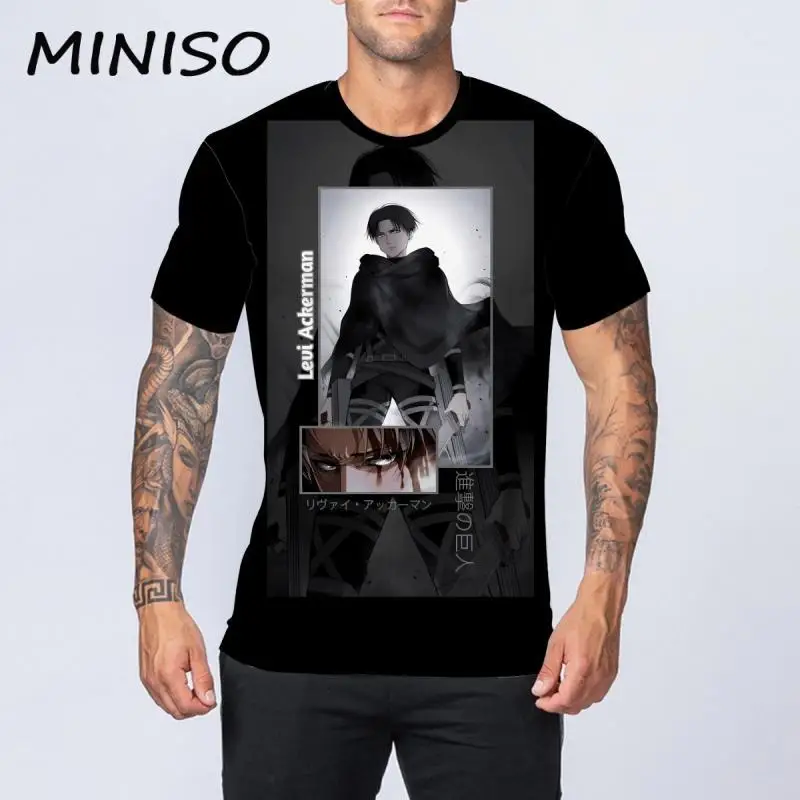 Miniso Attack On Titan Cosplay T-Shirts for Men Levi Ackerman Graphic Costume Tops Mikasa Eren Jaeger Novelty Tee Male Clothes