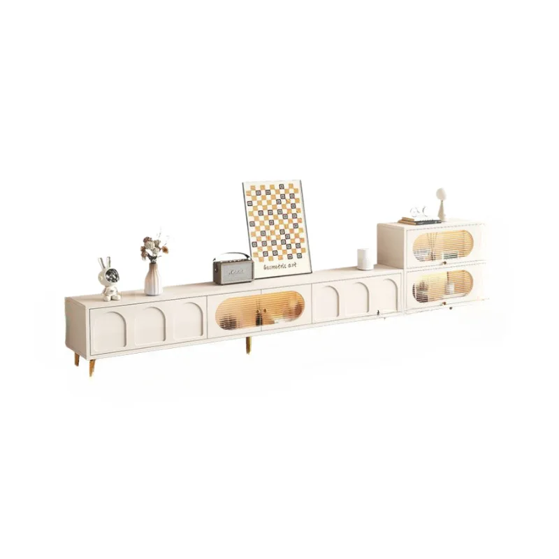 Solid wood TV cabinet coffee table combination, household living room, cream wind, with drawers