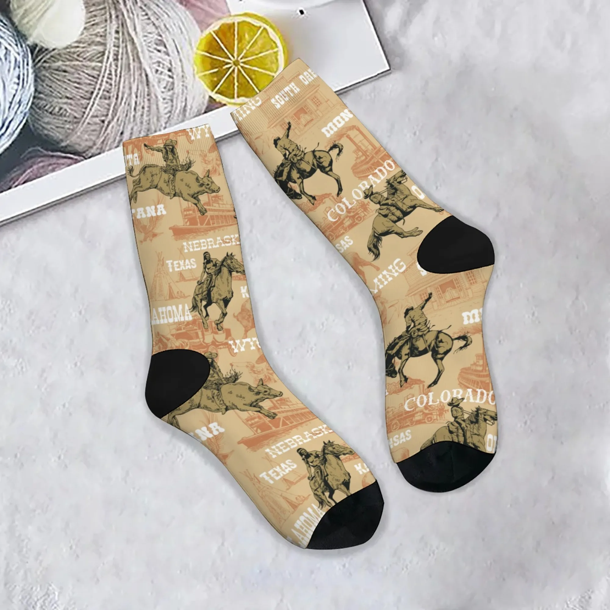 Crazy Cowboy Herrensocken im westlichen Stil, Retro-Mode, lässige Sportsocken, Neuheit, lustige Crew-Socken, Straße, Hip-Hop-Socken, Geschenk