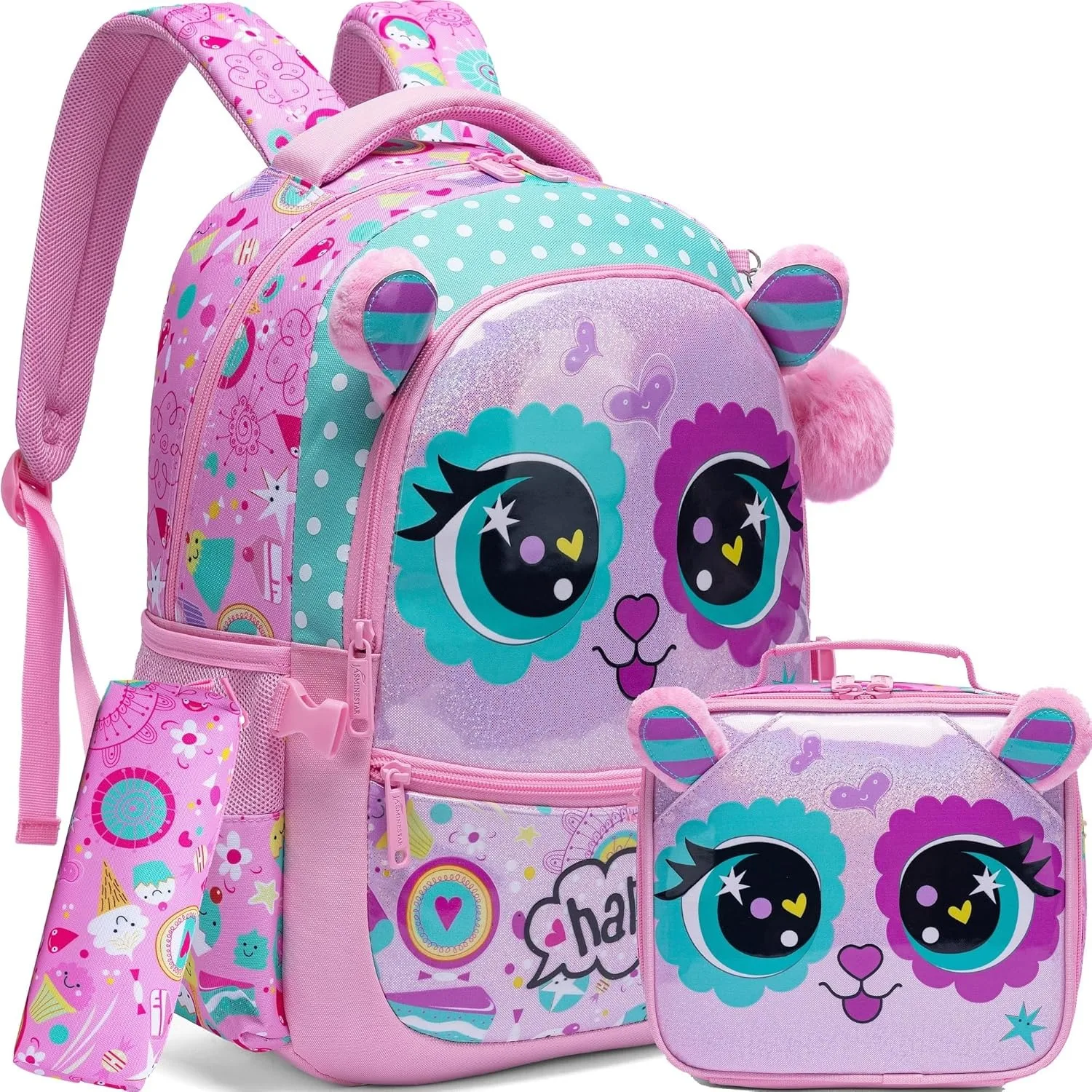 

Cute School Bag for Girls Kids Backpack Set with Insulated Lunch Bag Backpack with Multiple Pockets Back To School Perfect Gift