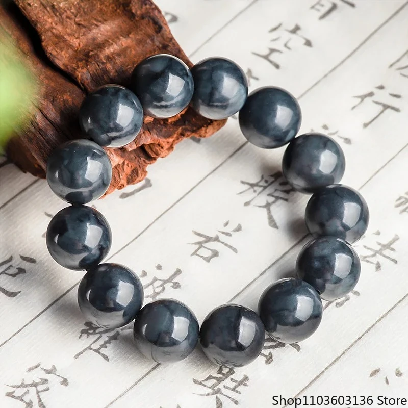 Authentic Natural Hotan Jade Black Beads Jade Hand String Beads Bracelet Fashion High-end Men and Women's Jade Bracelet