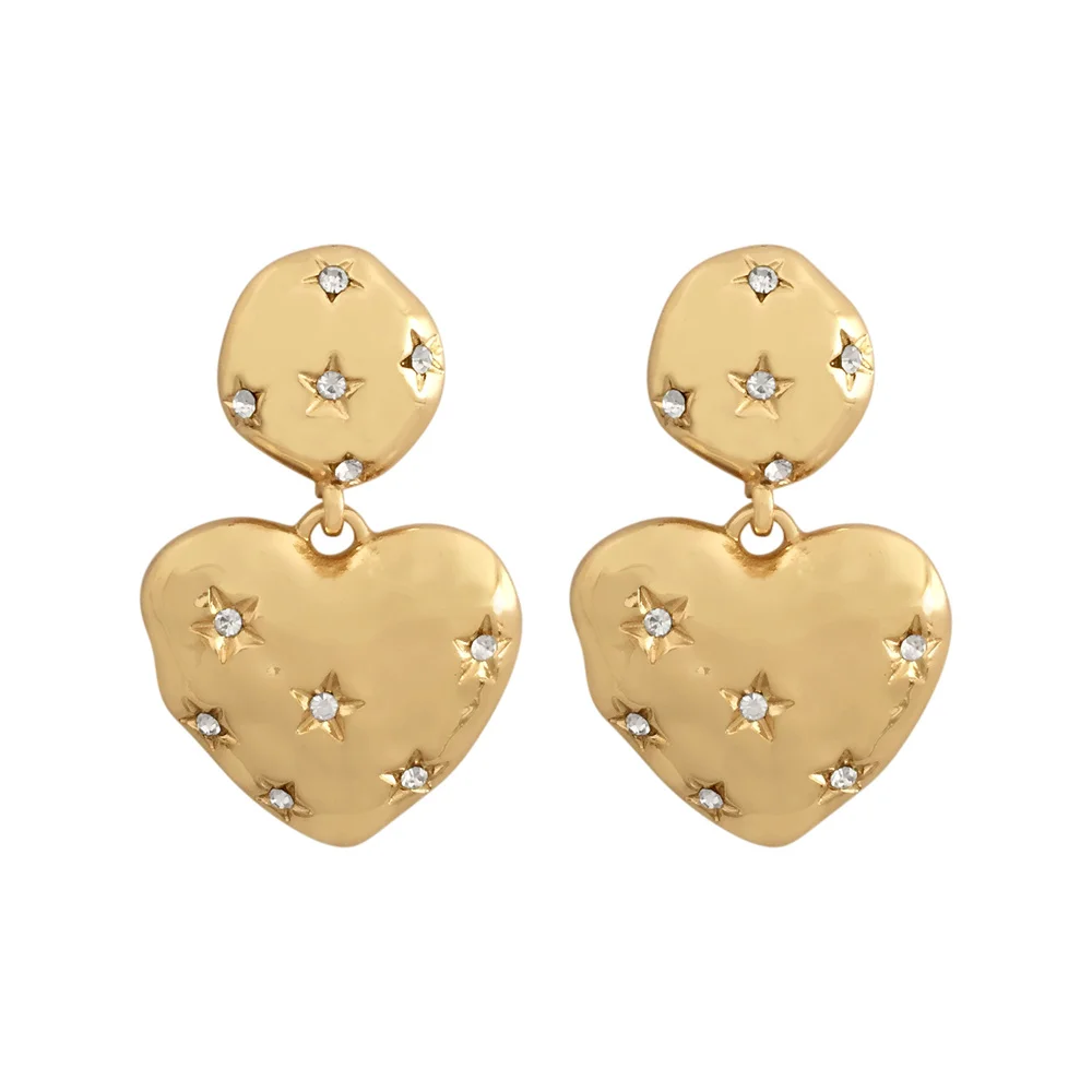 Gorgeous Irregular Heart Decorate with Meteoric Shoer Star Glass Drop Earrings For Women Girl Elegant Dainty Sculpture Jewelry