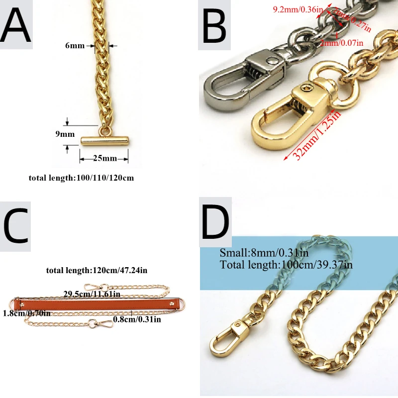 Metal Chain strap for bags DIY Handles Crossbody Accessories for Handbag Luxury Brand Detachable Replacement Purse Chain strap