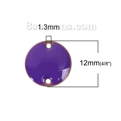 Doreen Box 12mm Copper Enamelled Sequins Connectors Round Unplated Colorful Enamel Metal Charms DIY Necklace Jewelry Gift,10 PCs