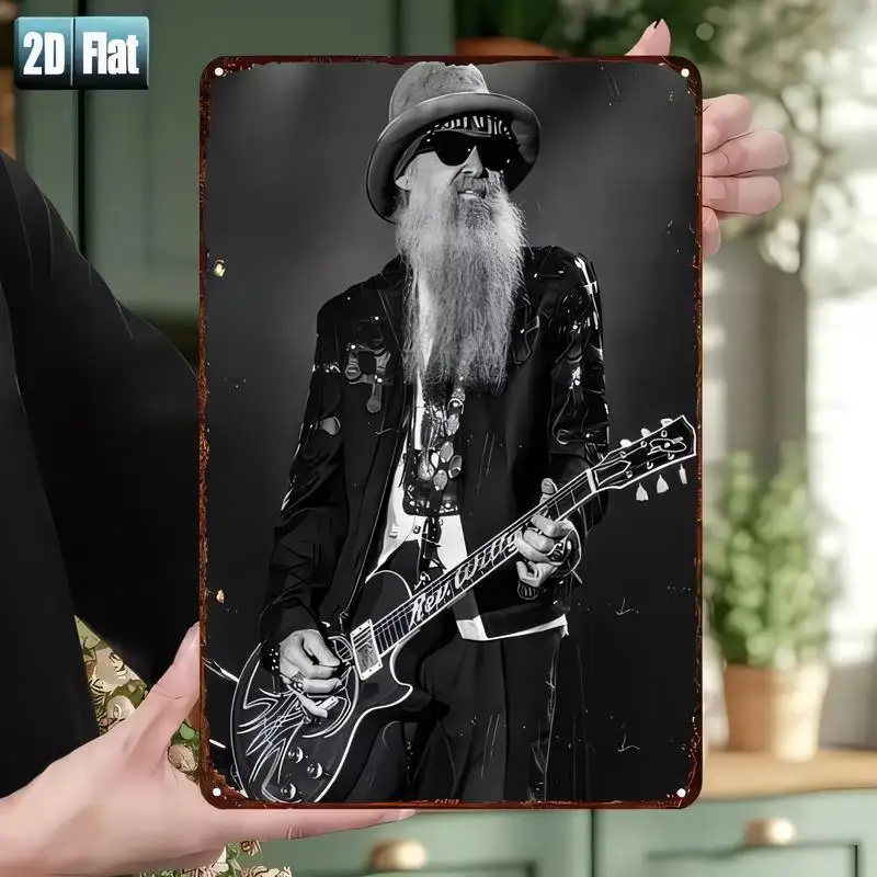 Vintage Rock Guitarist Metal Tin Sign - Black & White Retro Design, Iron Material, Rock Art for Bar/Music Room/Home Decor, 20x30