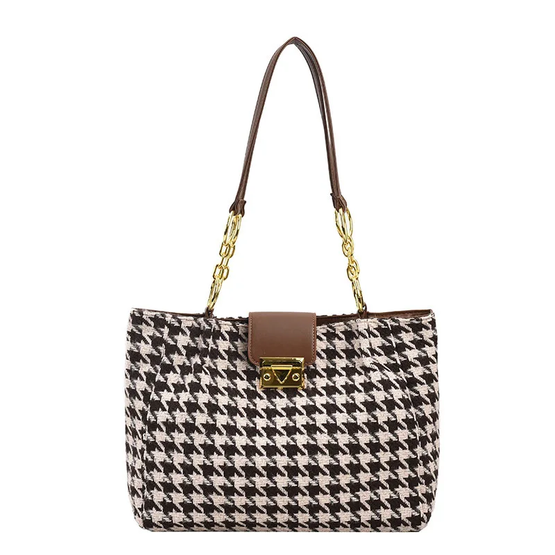 Big Houndstooth Tote Shoulder Bags for Women Handbags and Purses 2023 New Trendy Designer Large Shopping Bags High Quality