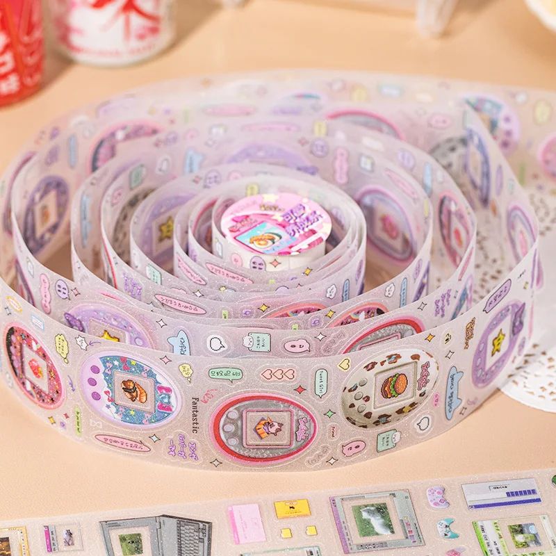 4Style 200cm/Roll Time Shuttle Glitter Sand PET Die Cut Tape Creative DIY Handbook Scrapbook Phone Case Card Decorative