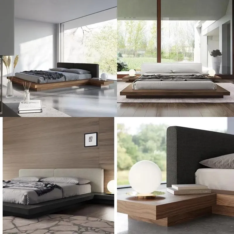 Nordic all solid wood oak bed soft bag light luxury black walnut king bed tatami platform low bed bedroom furniture