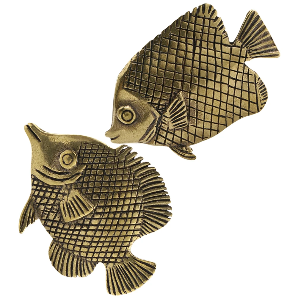 

2Pcs Copper Fish Sculpture Vintage Style Home Decor Ornament for Living Room Dining Room Study Garden Interior Decoration