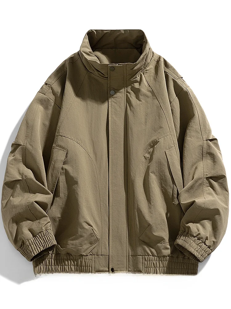 

Loose Casual Men's Jacket Windproof Stand Collar Spring Autumn Versatile Fashion Simple Top Polyester Fiber Long Sleeve Zipper