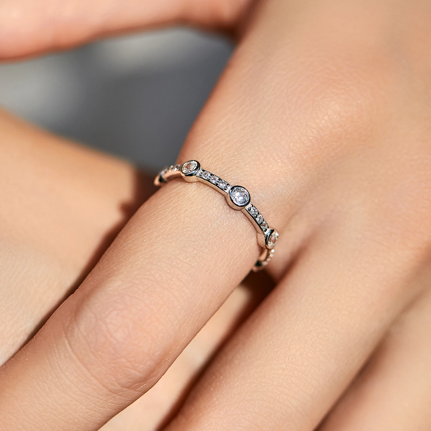 MODIAN Stackable Rings 925 Sterling Silver Fashion Sparkling Round Clear CZ Eternity Band Rings For Women Fine Jewelry