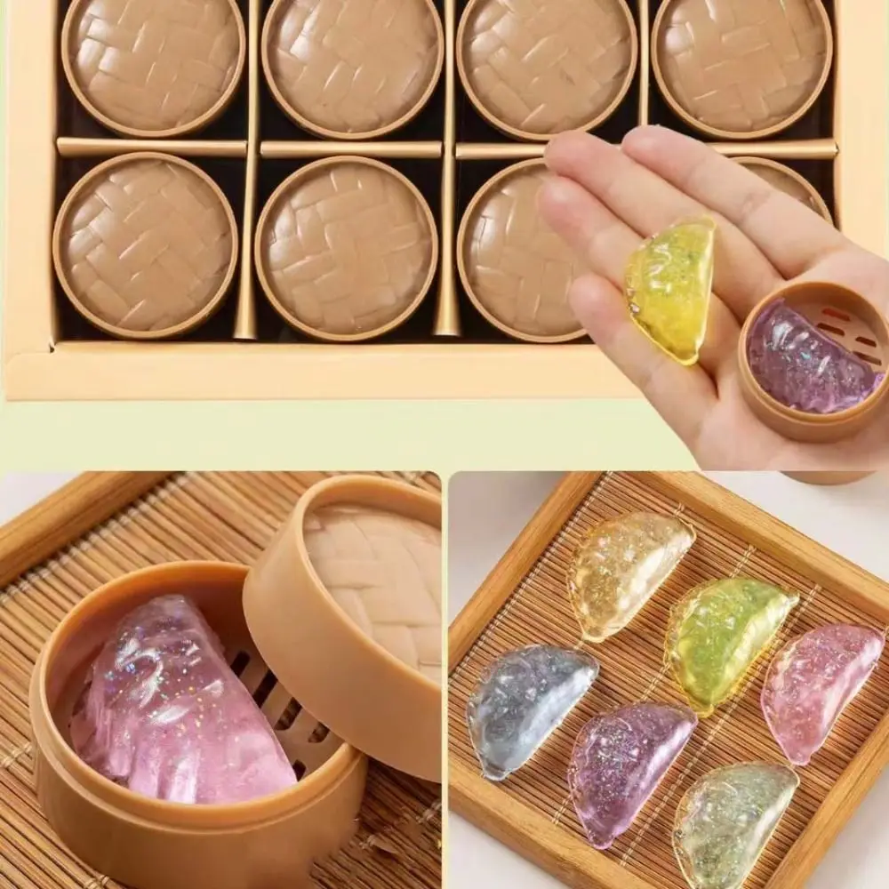 24pcs/set Soft Cute Mini Dumplings Squishy Food Shape With Steamer Squishy Crystal Bun Squeezable Pinch Fidget Sensory Toy