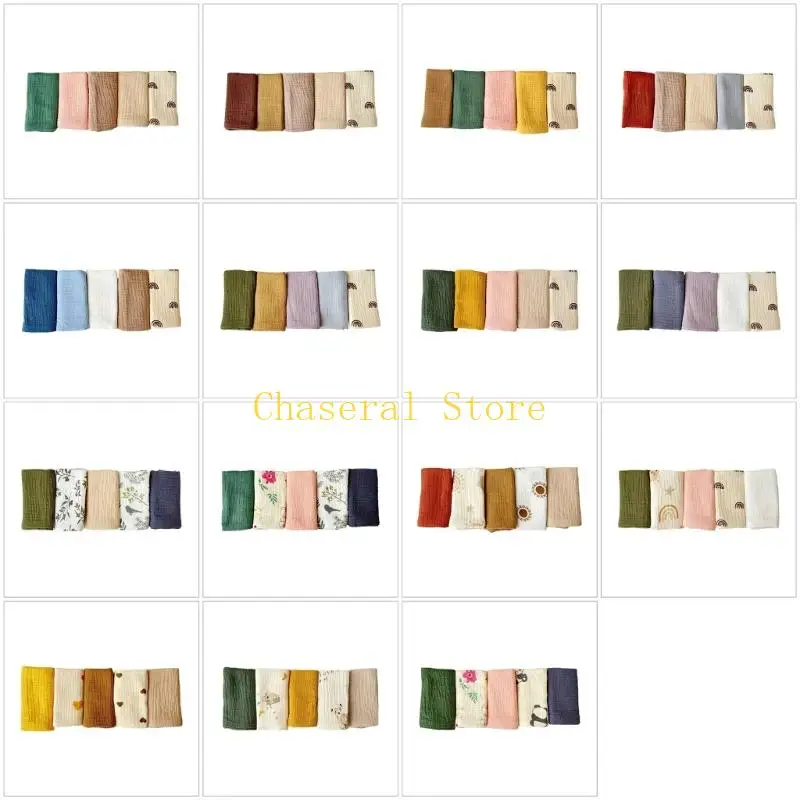

E7CE 5Pcs Set Face Towel Thick 4 Layer Soft Absorbent Baby Square Towel Comfortable Washcloths for Newborns Infant Unisex