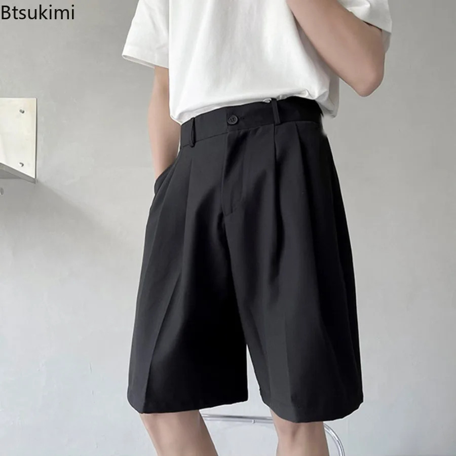 Summer British Style Suit Shorts Men's Casual Loose Wide Leg Long Shorts Fashionable and Trendy Male Casual Five Quarter Pants