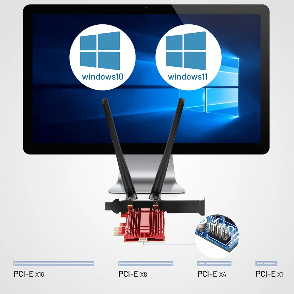 WiFi 6E AX3000Mbps PCIe karta WiFi na PC z Bluetooth 5.2 802.11AX tri-band (2.4/5/6Ghz) bezprzewodowa karta Wi-Fi 6 z MU-MIMO