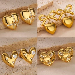 Stainless Steel Heart Earrings for Women Gold Color New In Cute Heart Stud Earrings 2024 Trend Wedding Party Jewelry Gift BFF
