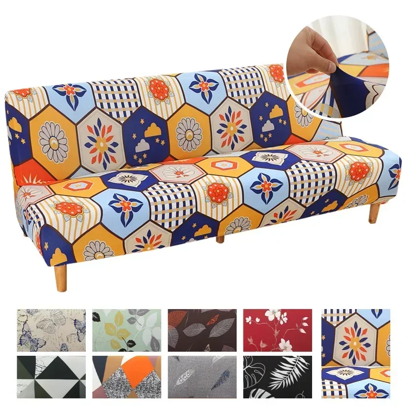 1PC Armless Futon Slipcovers Stretch Folding Sofa with Elastic Bottom  Printed Fitted Couch Covers Bed Type Sofa Covers 소파 커버