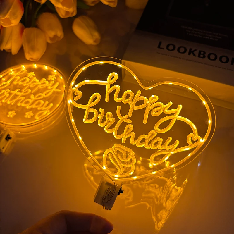 Lovely LED Glowing Cake Topper Luminous Birthday Cake Topper Decoration Night Light Birthday Party Atmosphere Props