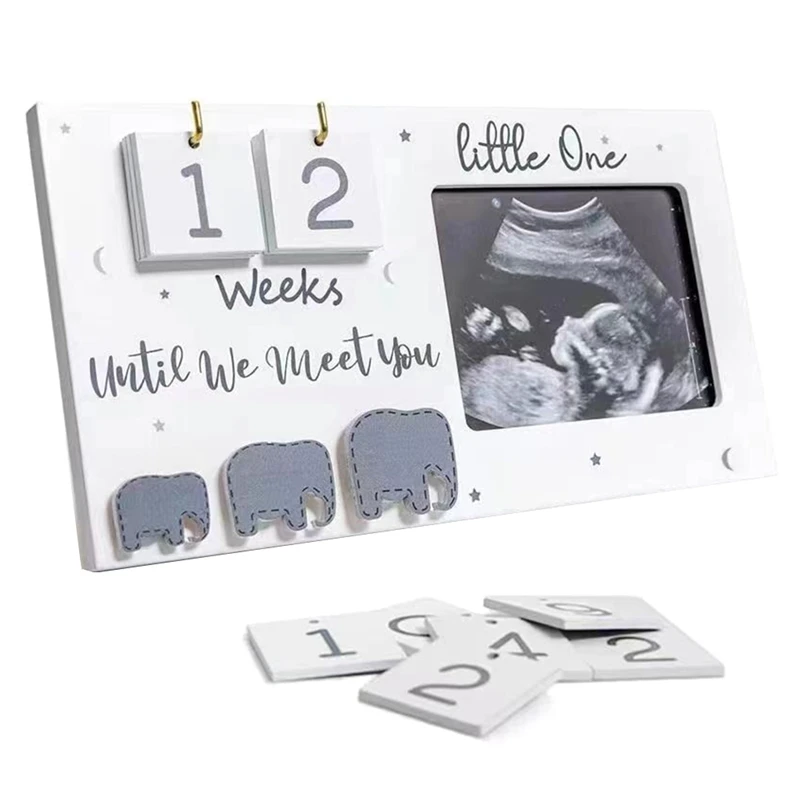 Sonogram Picture Frames, Ultrasound Photo Frames With Countdown Weeks, Elephant Nursery Decor For Birth Information