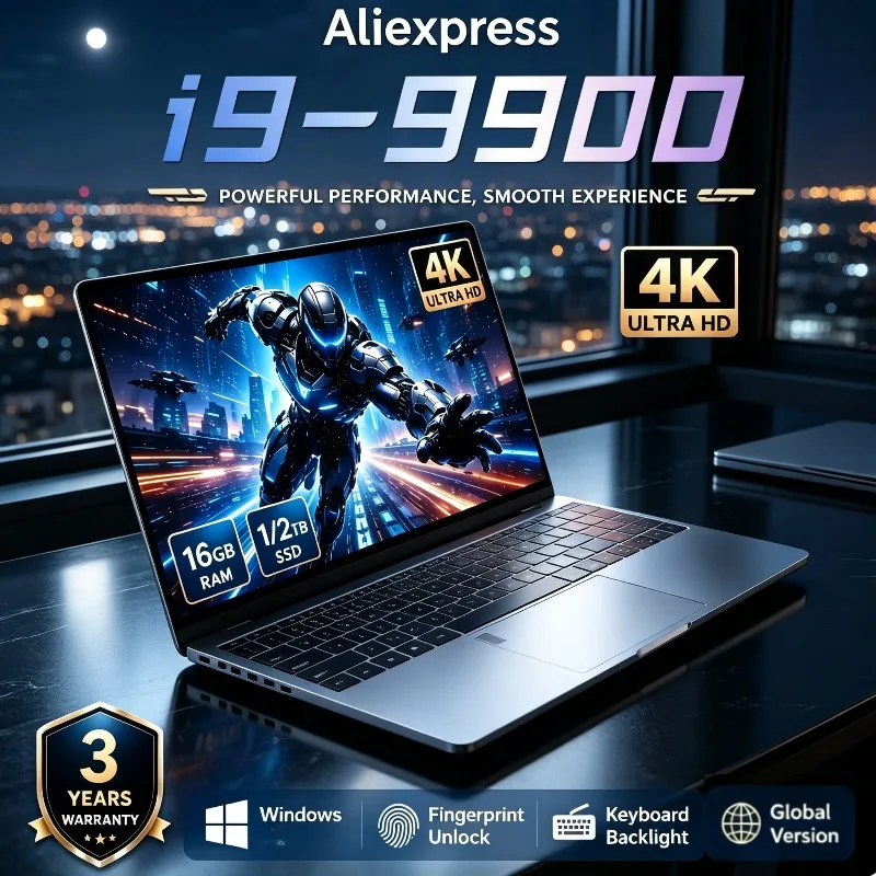 Portable Gaming Notebook 15.6 inch Intel Core i9-9900 PC, 32GB RAM, Fingerprint Unlock, Laptop Computer Gamer High performance
