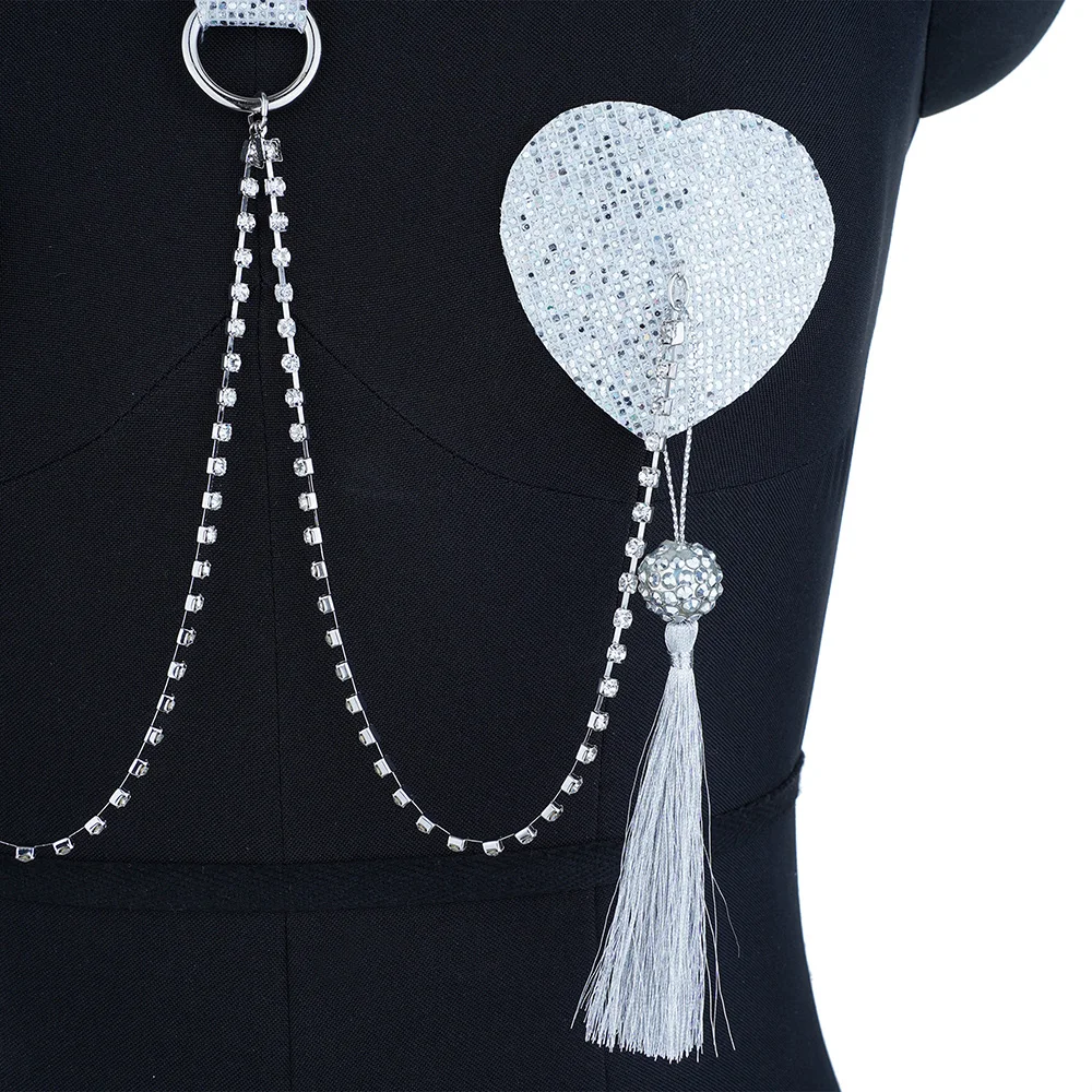 Sexy Women Tassel Pendant Body Jewelry Chain Nipple Pasties Nipple Cover Linked Reusable Chain With Choker Bondage Body Chains