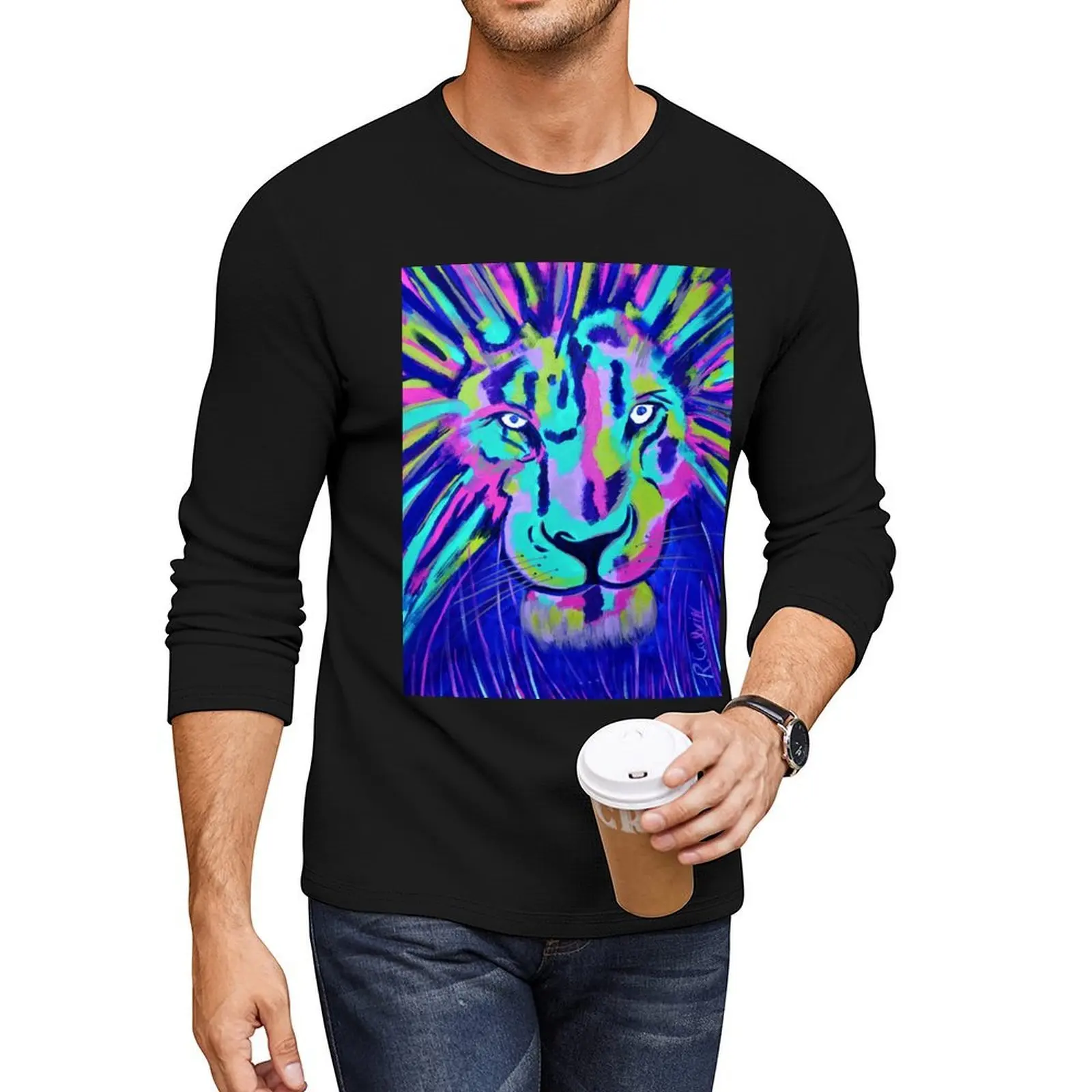 

Neon Lion Long T-Shirt custom t shirts boys animal print shirt sweat shirts cute tops designer t shirt men
