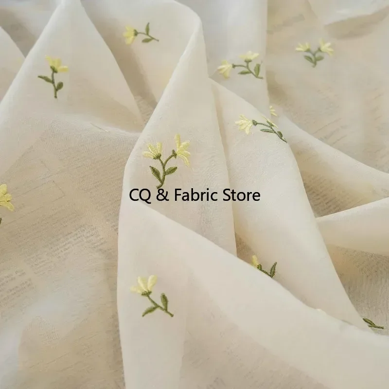 

Delicate floral Embroidered Chiffon Fabric for Wedding Dress, Haute Couture, Blouse, Skirts
