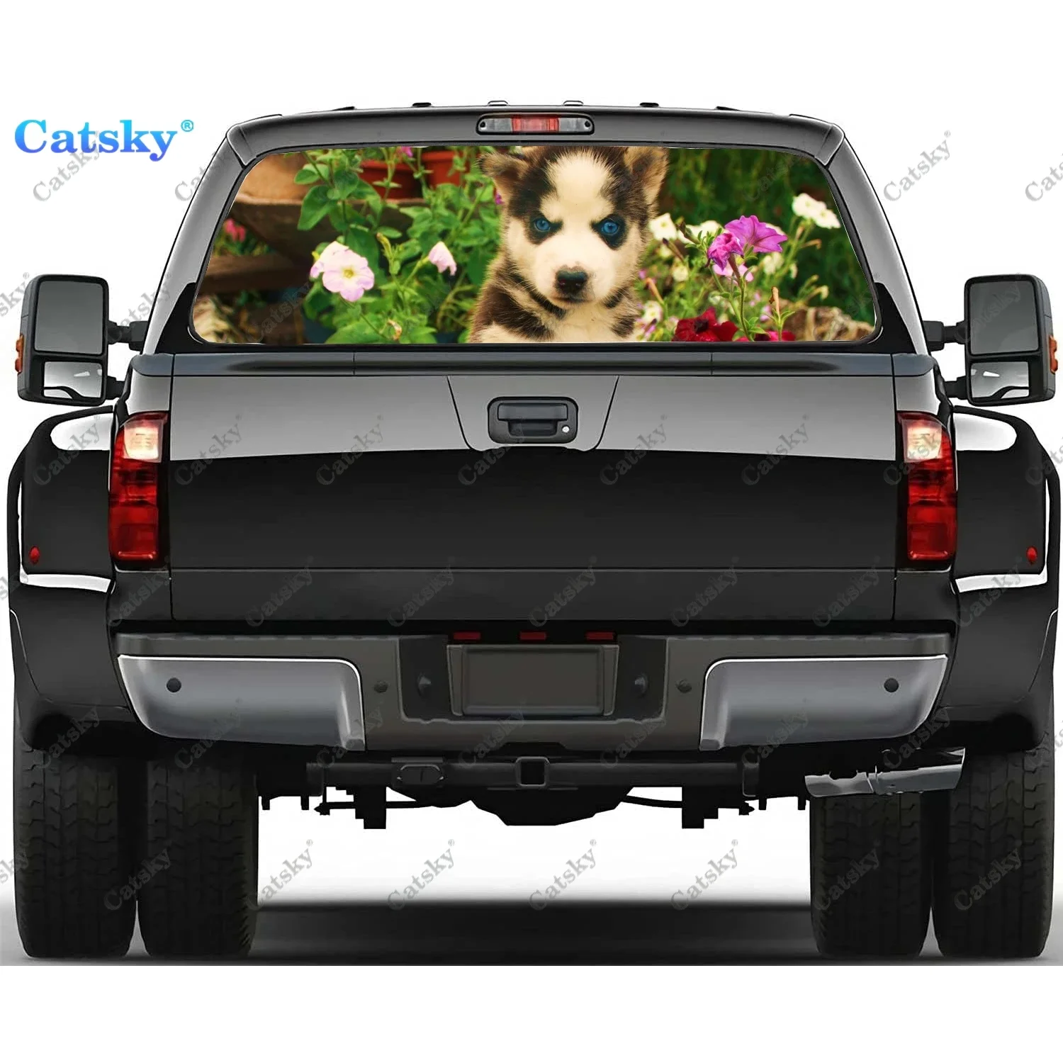 

Husky Animal Rear Window Decals for Trucks,Pickup Window Decal,Rear Window Tint Graphic Perforated Vinyl Truck Stickers