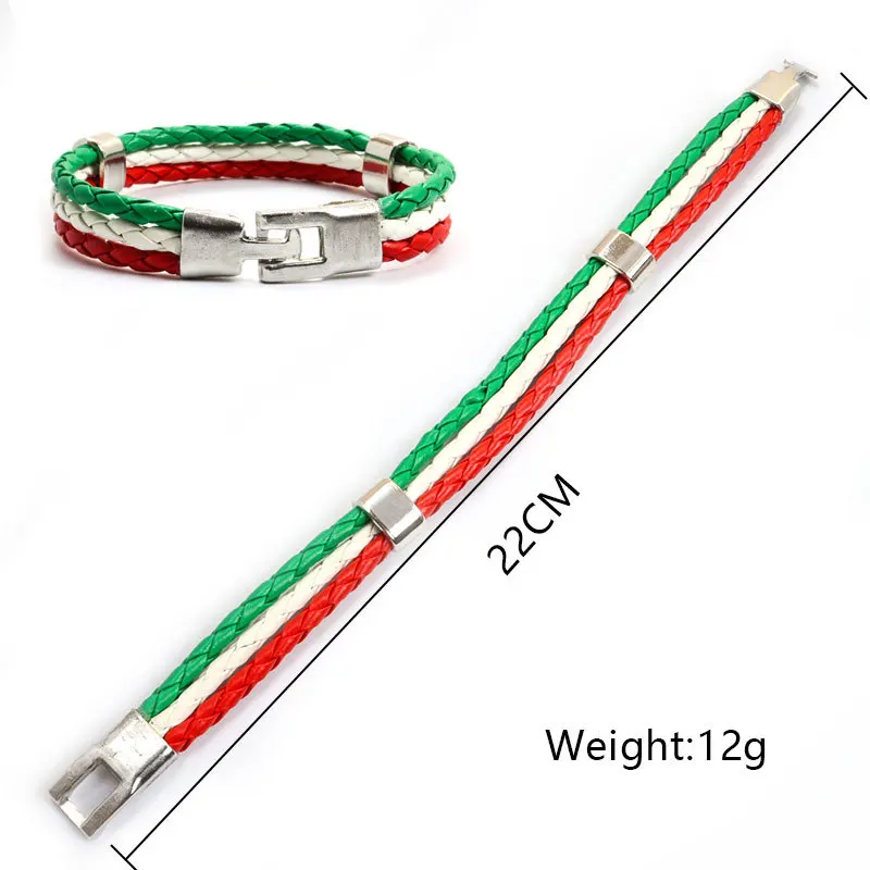 Stainless Steel Woven National Flag PU Leather Bracelet Football Worldwide Country Bracelet Spain France Italy Colombia Bracelet