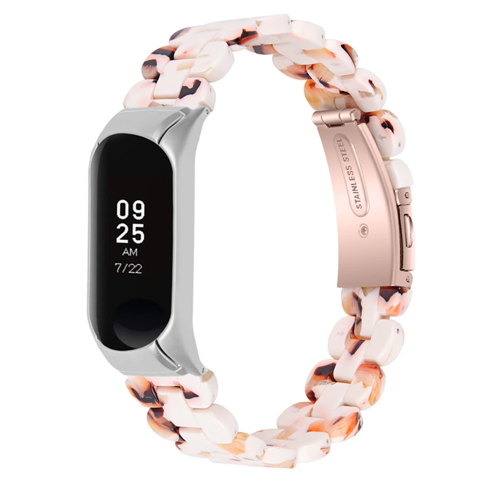 For Xiaomi Mi Band 8 7 6 5 4 Strap Fashion INS Resin Bracelet Metal Case Miband 8 5 3 NFC Acrylic Hard PC Replacement Wristband