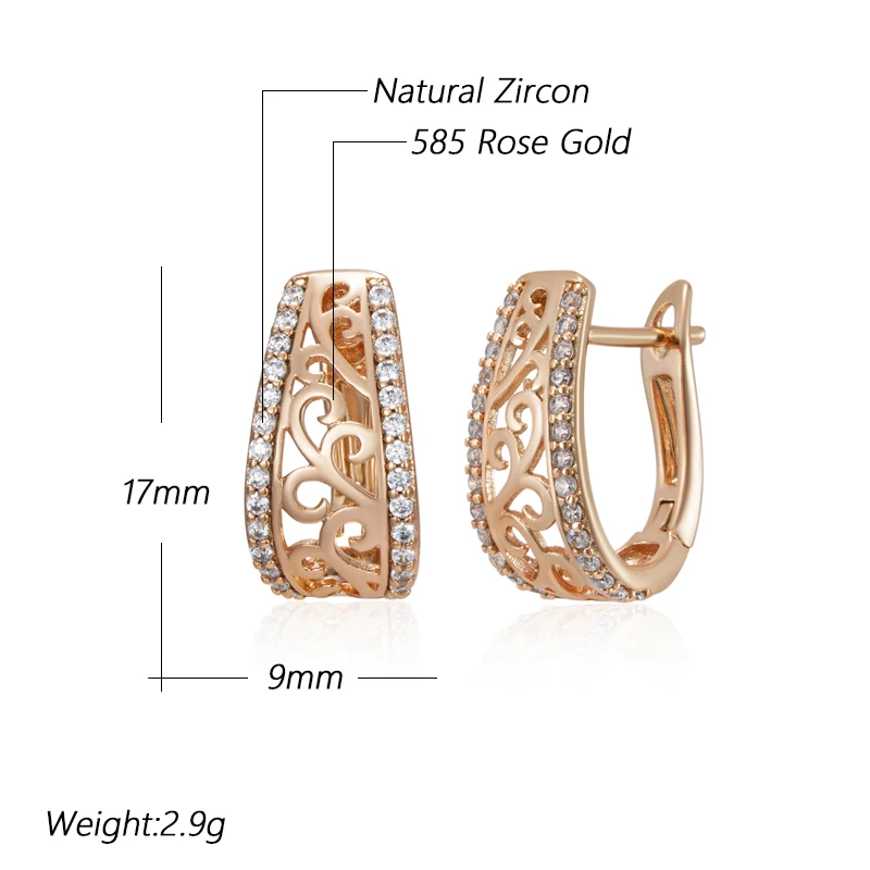 Kienl Hot 585 Rose Gold Color English Earrings for Women Vintage Glossy Metal Natural Zircon Accessories Trend Daily Jewelry