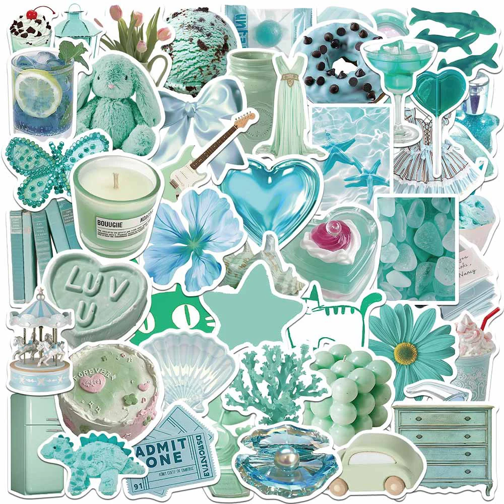 Autocollants de dessin animé vert menthe, décalcomanies mignonnes, ordinateur portable, réfrigérateur, étui de téléphone, vélo, décoration de bricolage, jouet pour enfants, style ins, 10 pièces, 30 pièces, 50 pièces