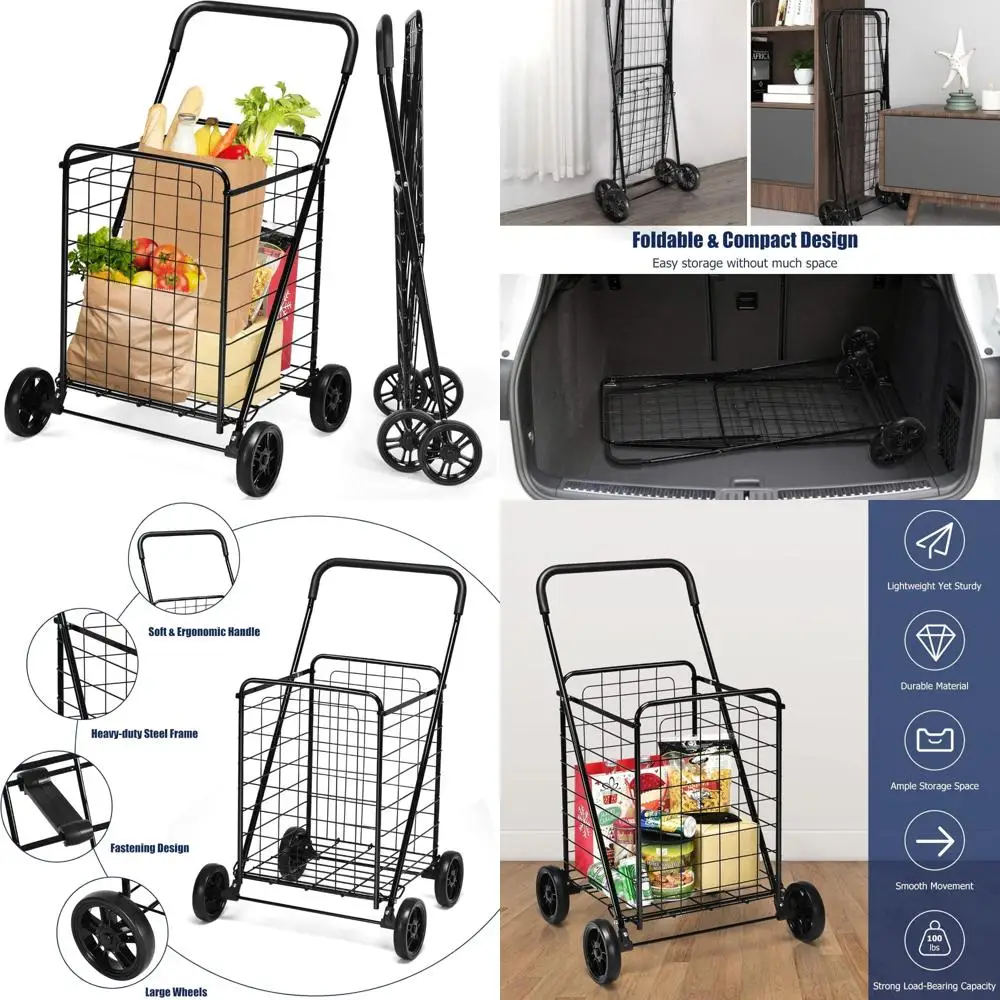 

Прочная складная корзина для покупок для тяжелых продуктов, портативная и складная с колесами, легкая конструкция