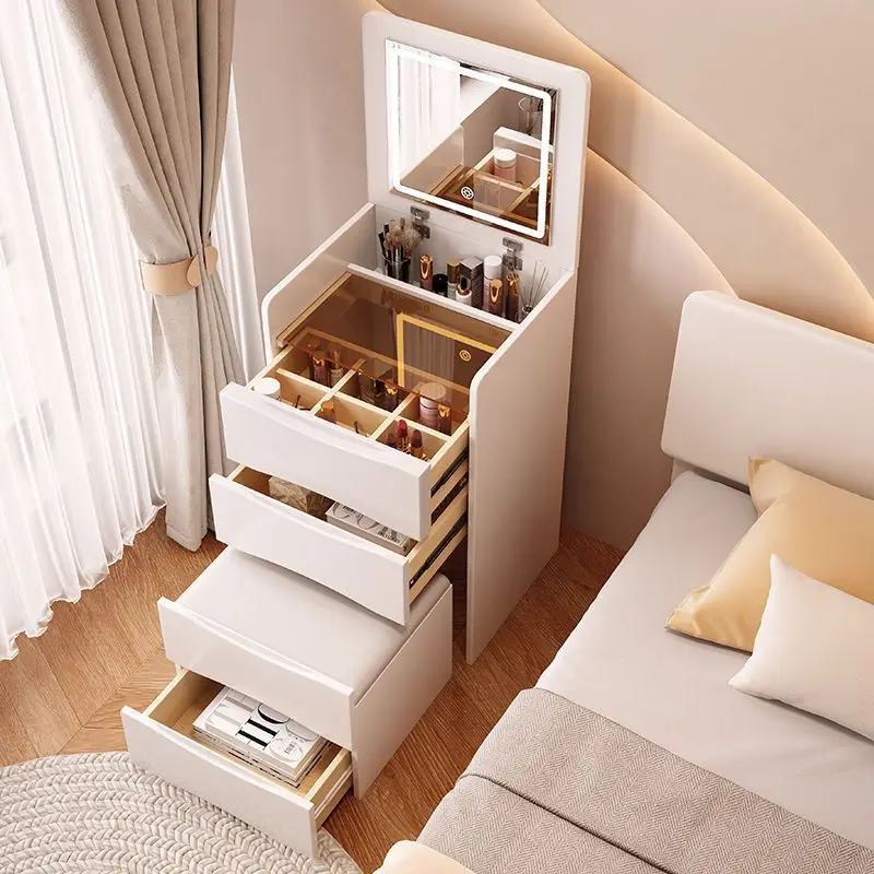 Modern Simple Cream Multifunctional Dresser Luminous Flip Design