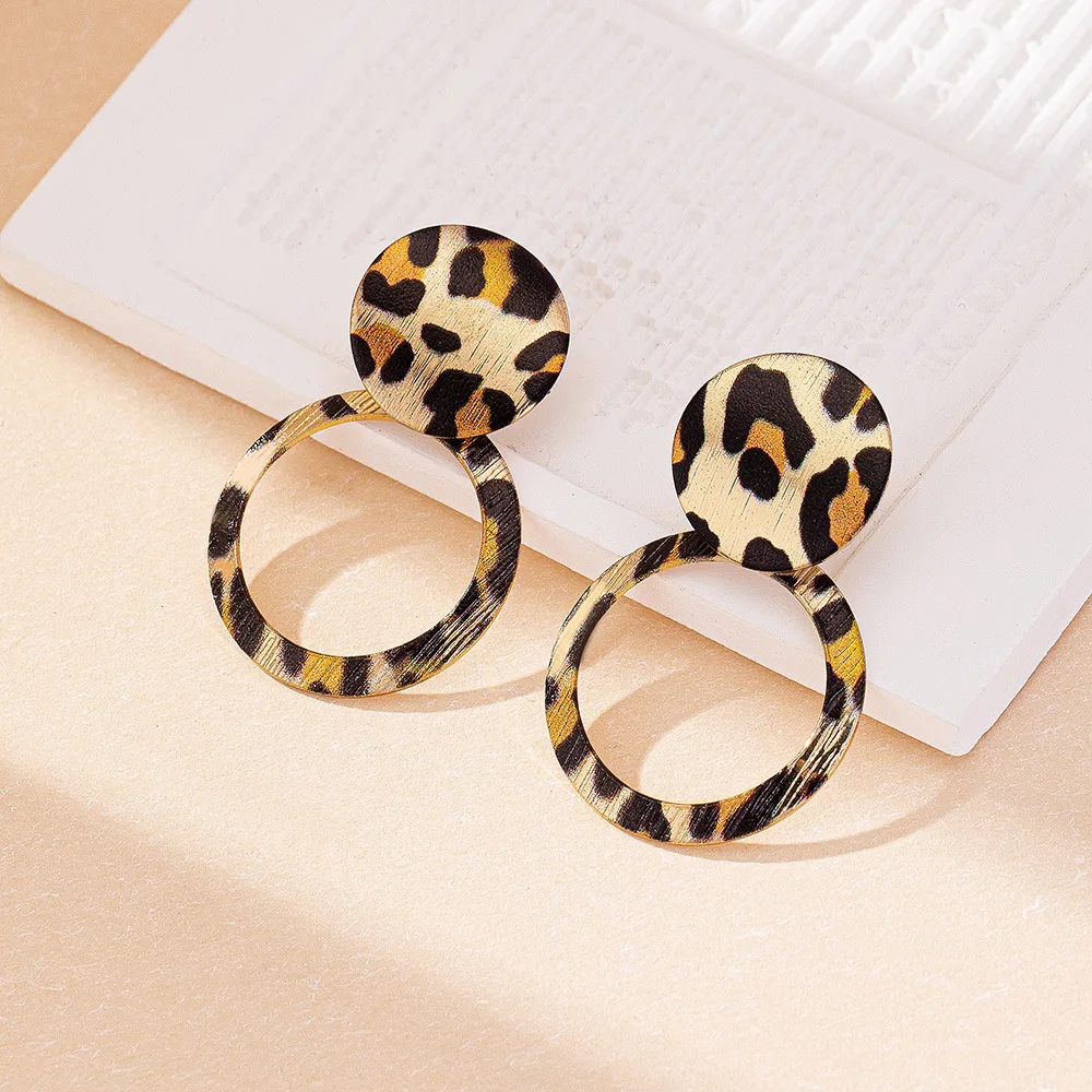 Stud Earrings For Women Exaggerated Leopard Print Circle Geometric Ear Accessories Holiday Gift Party Fashion Jewelry DE093