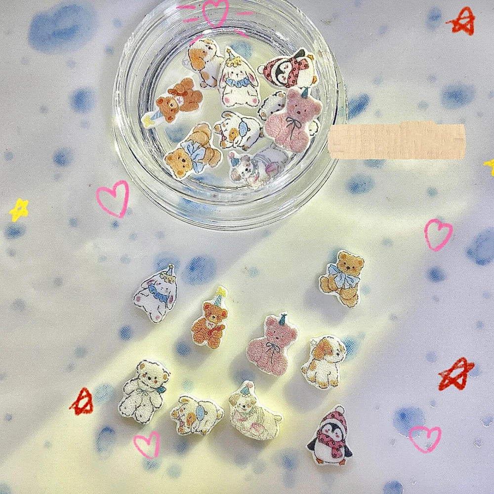 1 Box Cute Cartoon Animal Nail Art Accessories Charm Fairy Tale Story Bear Dog Rabbit Penguin Diy Handwork Wearable Nails Decor