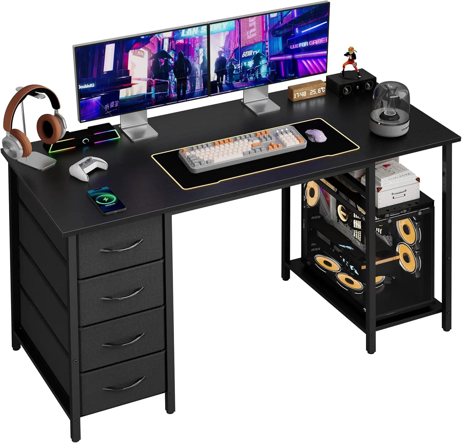 

47 Inch Computer Desk with 4 Drawers Storage Office Gaming Desk with CPU Shelves Work Writing Desk