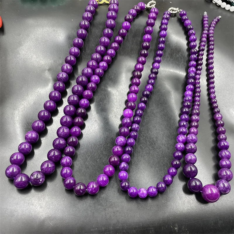 New Charoite round Beads Clavicle Chain Purple Sugilite Big Bead Necklace Graduated Strand