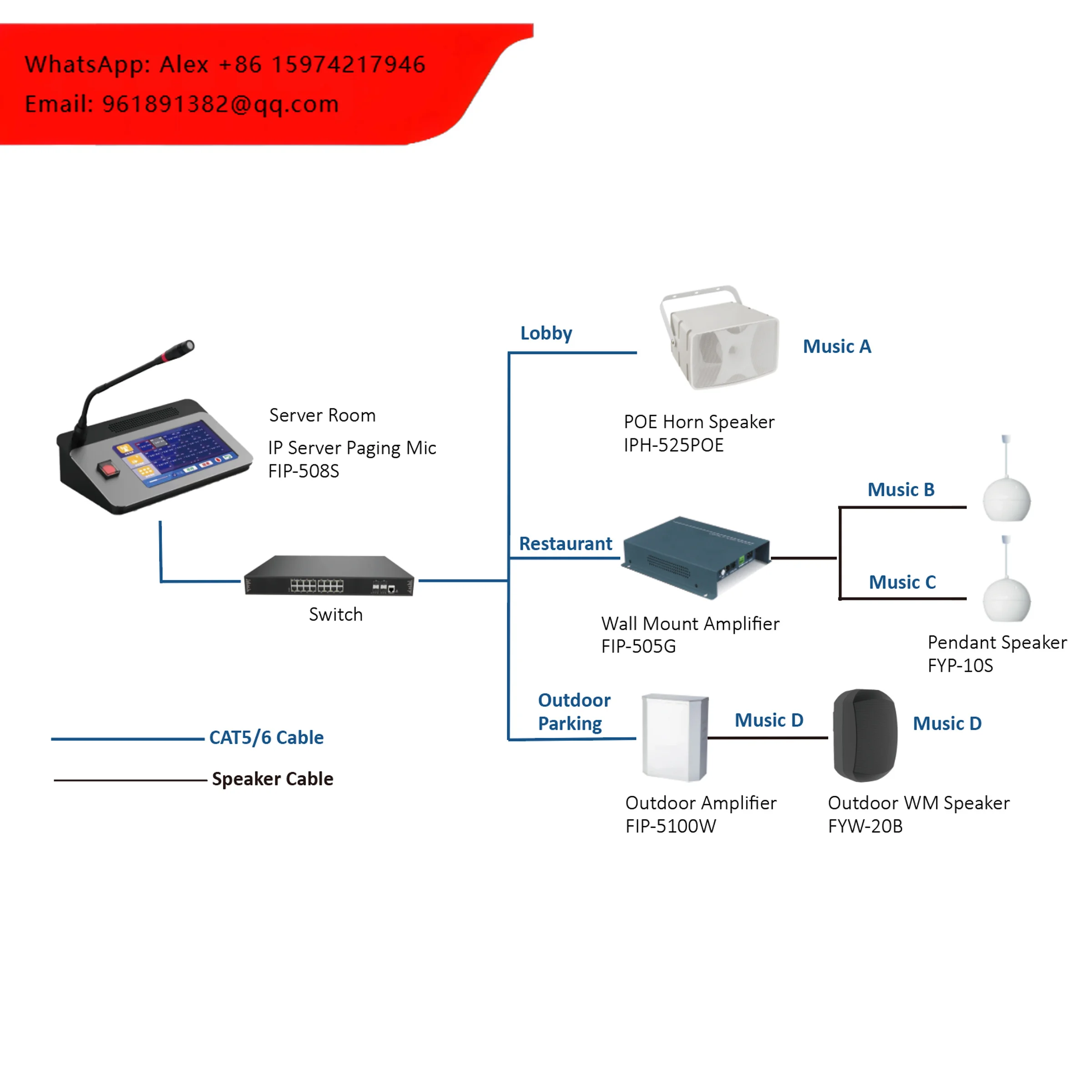 

Built In Server PA System Public Address Audio System Music Play Paging Intercom Ip Speaker IP Microphone