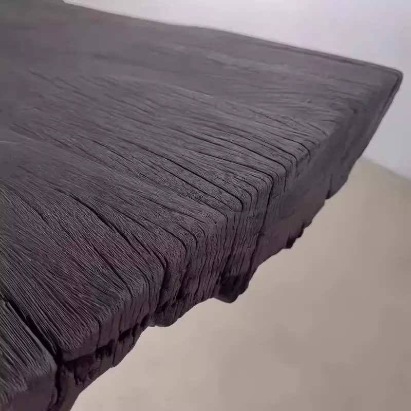 مقعد Wabi Sand Wind المتفحم من الخشب الصلب B & B مقعد ترفيهي من سجل الفندق مقعد طاولة القهوة القديم مقعد إبداعي بجانب السرير #4